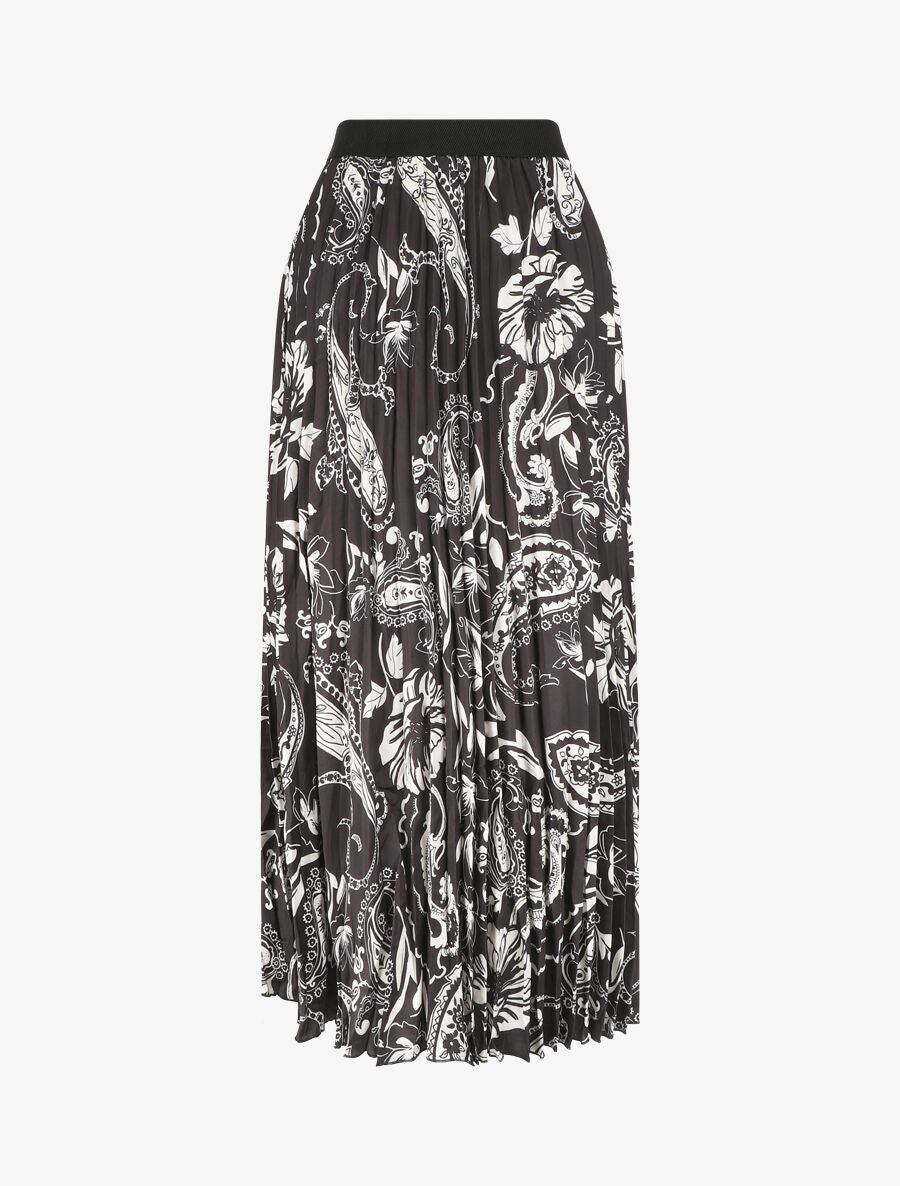 Jupe longue plissée imprimé foulard - Noir - 1