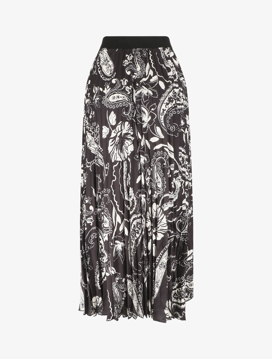 Jupe longue plissée imprimé foulard - Noir - 2