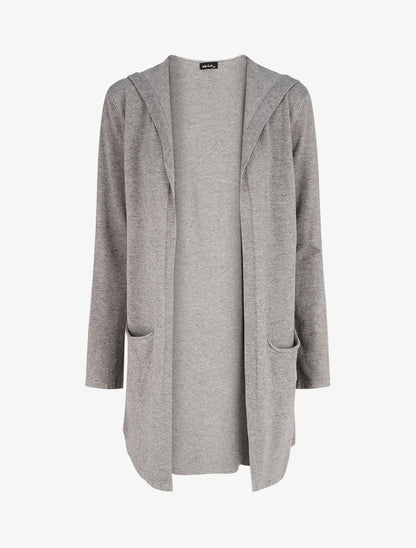 Gilet mi-long à capuche - Gris - 1