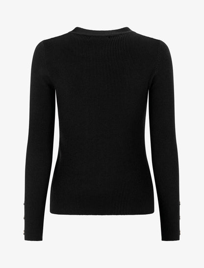 Pull côtelé à boutons décoratifs aux manches - Noir - 2