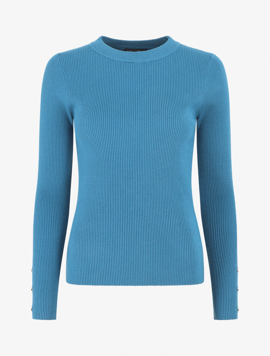 Pull côtelé à boutons décoratifs aux manches - Bleu canard - 4