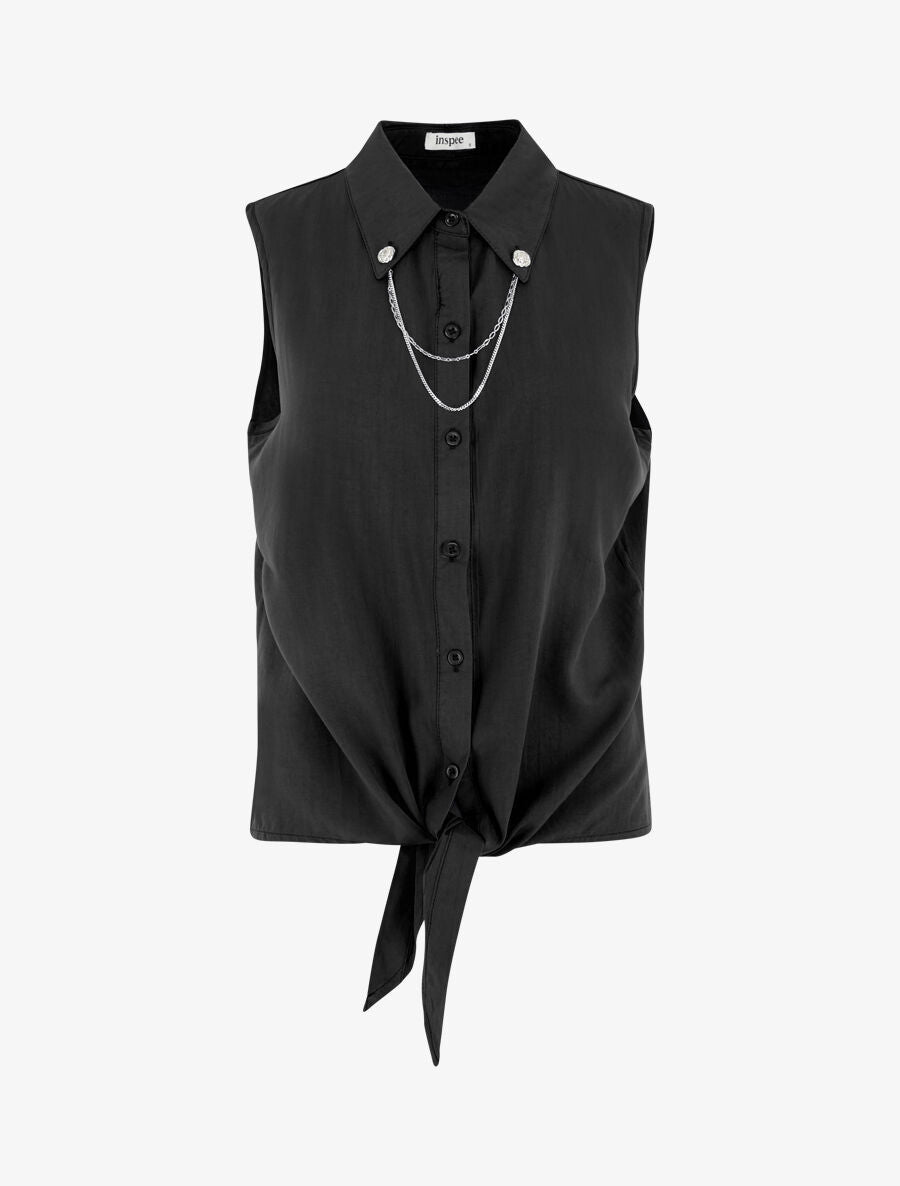Top à nouer à détail chaînette - Noir - 4
