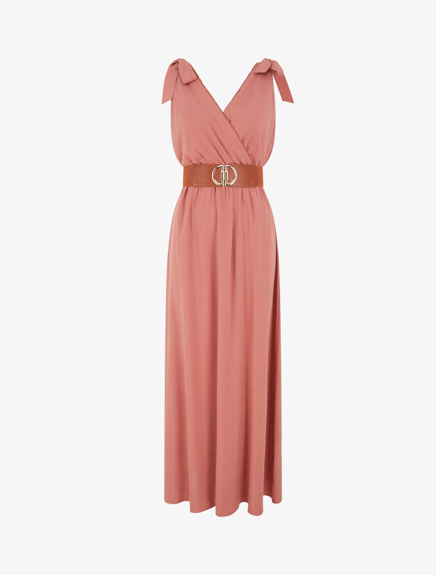 Robe longue à nœuds sur les épaules - Vieux rose - 1