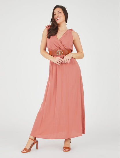 Robe longue à nœuds sur les épaules - Vieux rose - 4