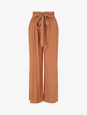Pantalon fluide uni à taille élastiquée - Camel - 1
