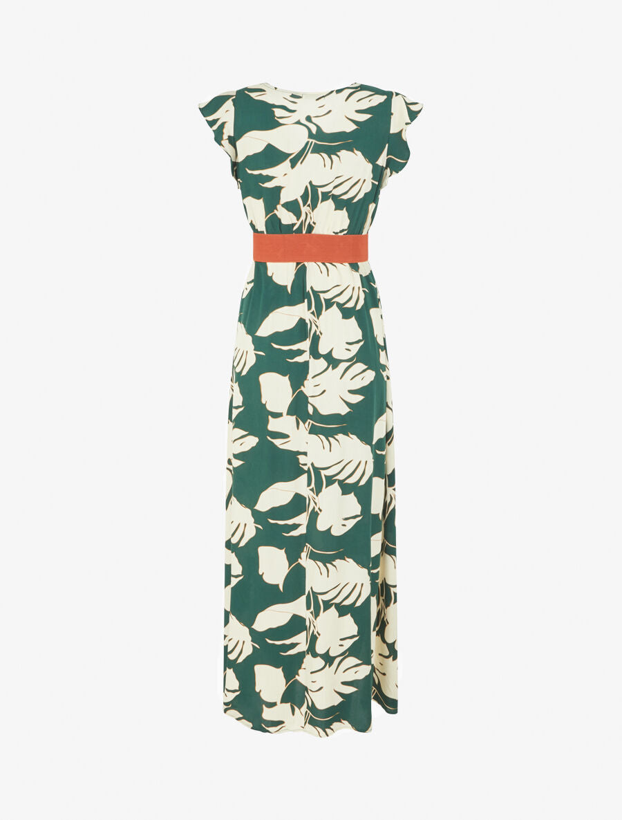 Robe fleurie à manches courtes volantées - Vert - 3