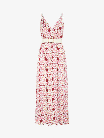 Robe fleurie à fines bretelles - Rose - 5