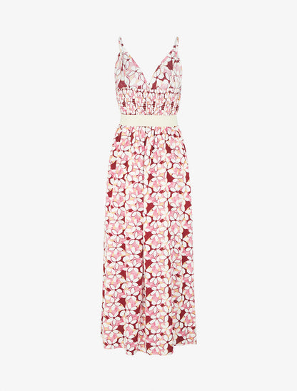 Robe fleurie à fines bretelles - Rose - 2