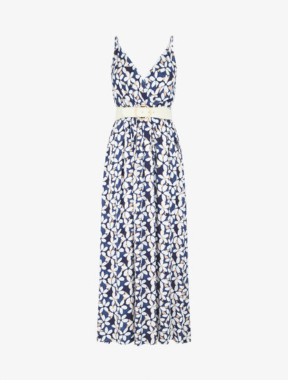 Robe fleurie à fines bretelles - Marine - 1