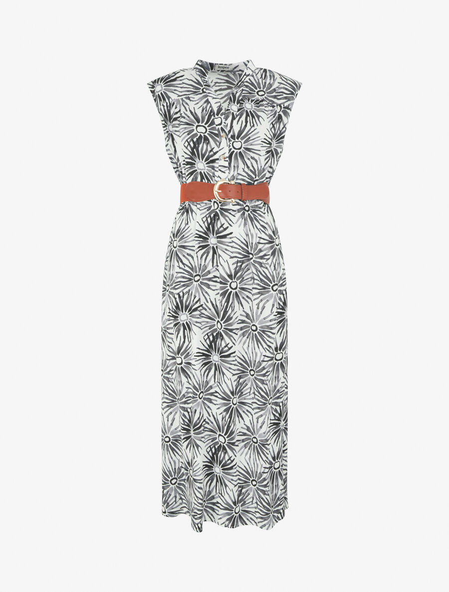 Robe évasée à boutons imprimé fleuri - Noir - 1