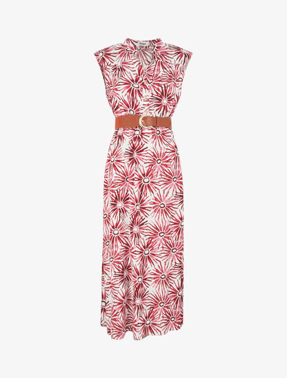 Robe évasée à boutons imprimé fleuri - Rouge - 1