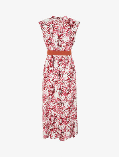 Robe évasée à boutons imprimé fleuri - Rouge - 2