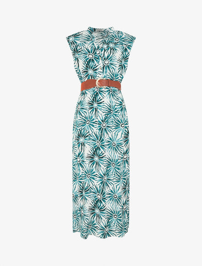 Robe évasée à boutons imprimé fleuri - Vert - 1