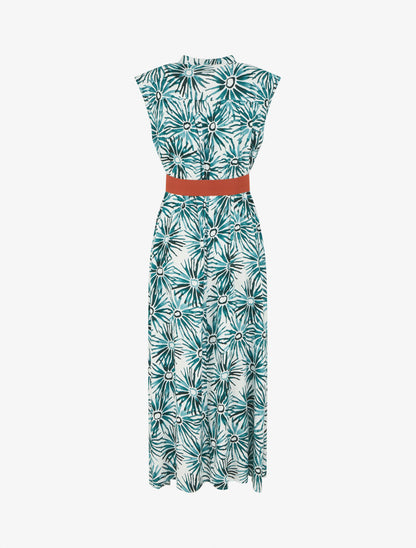 Robe évasée à boutons imprimé fleuri - Vert - 2