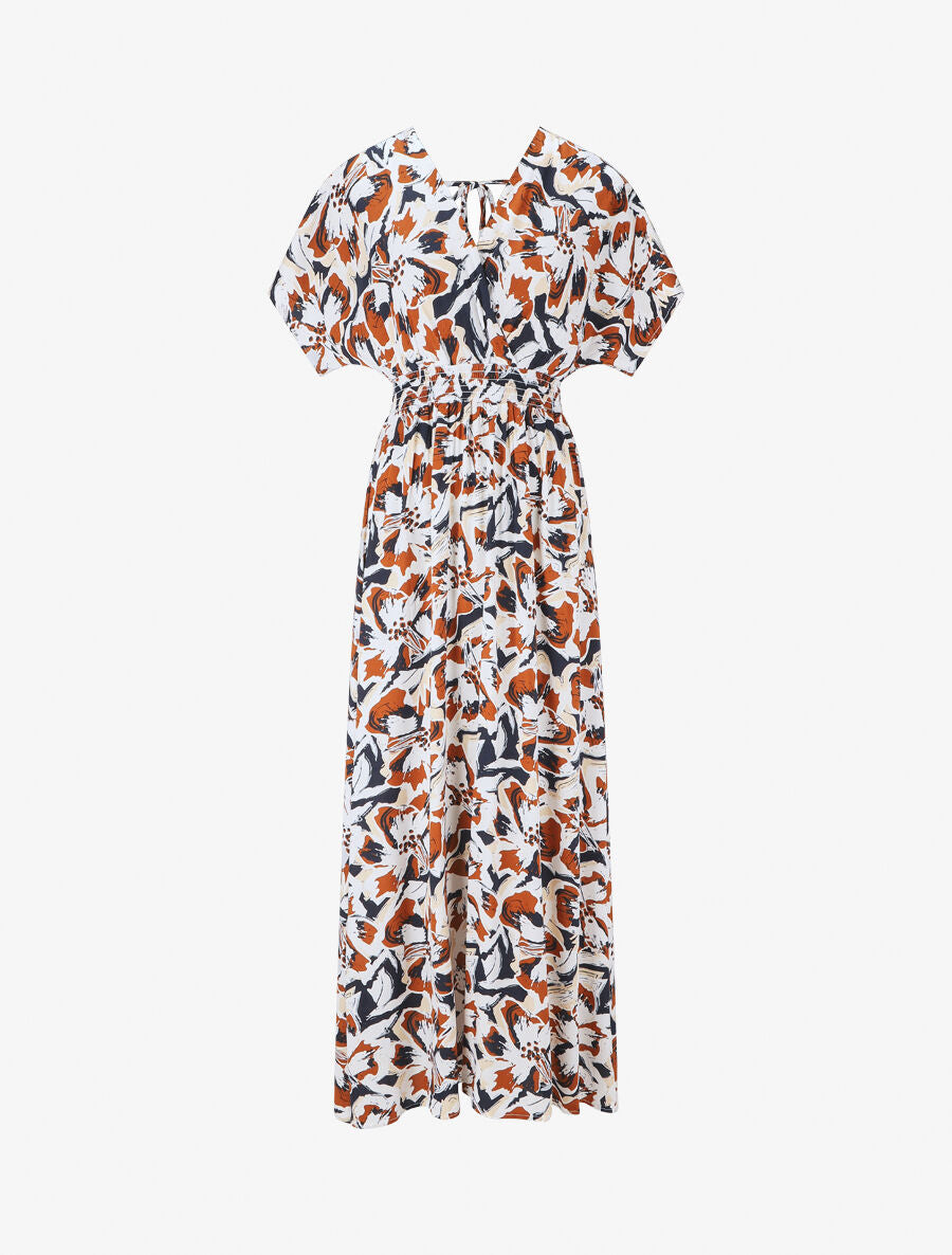 Robe longue manches courtes imprimé tropical - Marine - 5