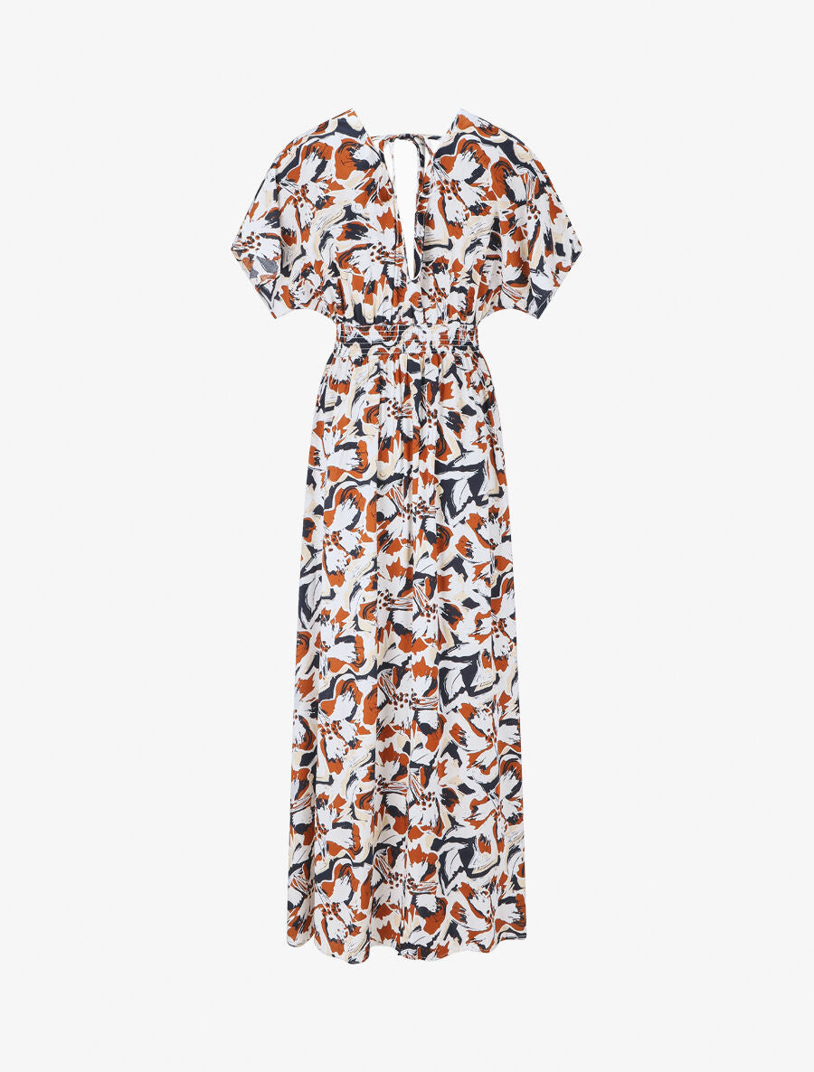 Robe longue manches courtes imprimé tropical - Marine - 2