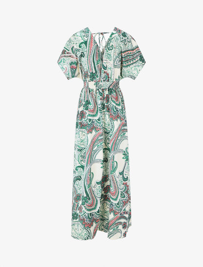 Robe longue manches courtes imprimé cachemire - Vert - 2