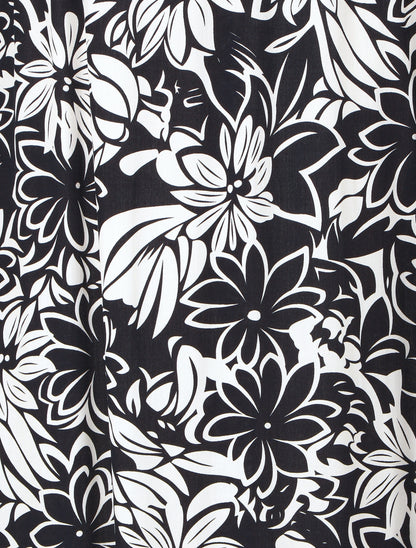 Jupe longue floral à taillle élastiquée - Bleu nuit - 3