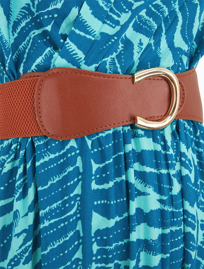 Robe longue évasée imprimé tropical - Turquoise - 3