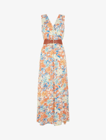 Robe empire imprimé fleuri - Orange - 5