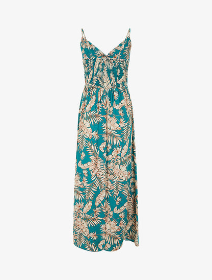 Robe longue imprimé feuillage - Bleu canard - 2