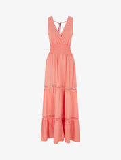 Robe longue élastiquée et liens à nouer - Corail - 4