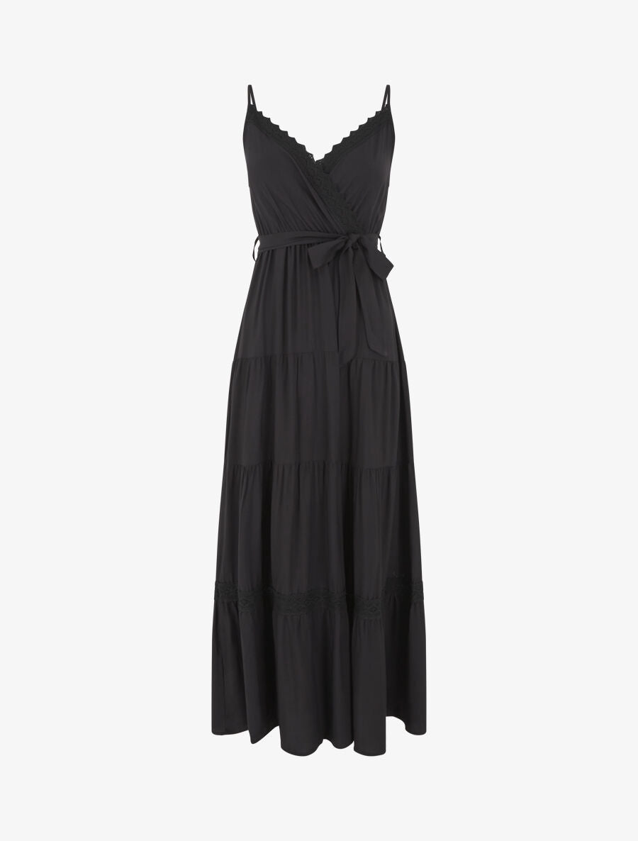 Robe longue unie élastiquée - Noir - 5