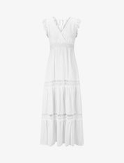 Robe longue unie ajourée - Blanc - 1