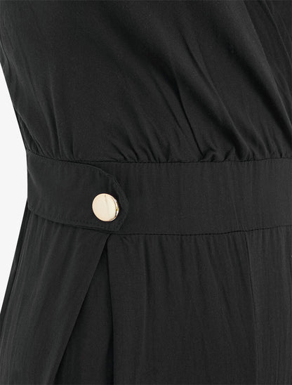 Combinaison fluide unie à boutons décoratifs - Noir - 3