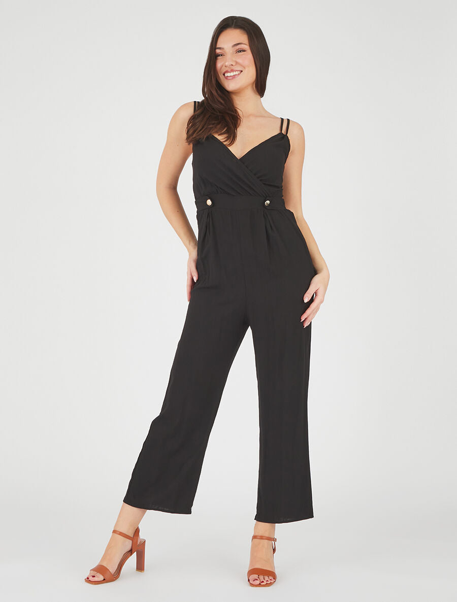 Combinaison fluide unie à boutons décoratifs - Noir - 4