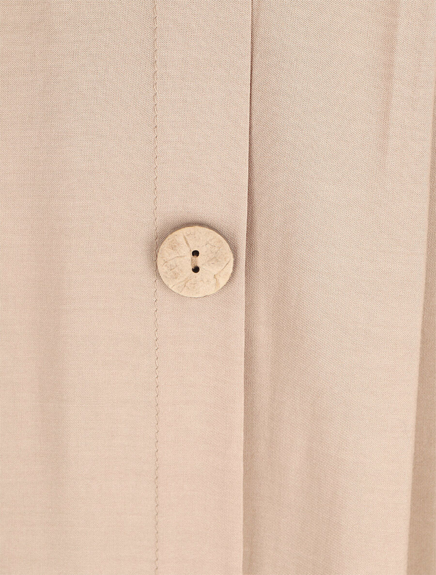 Robe longue unie à boutons décoratifs - Beige - 3