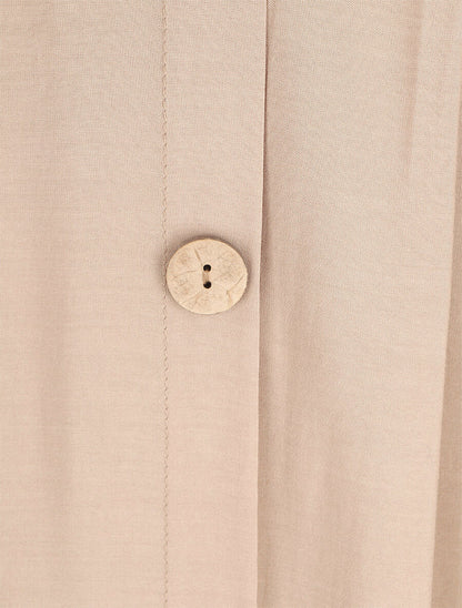 Robe longue unie à boutons décoratifs - Beige - 3
