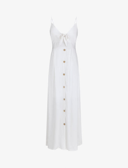Robe longue unie à boutons décoratifs - Blanc - 4