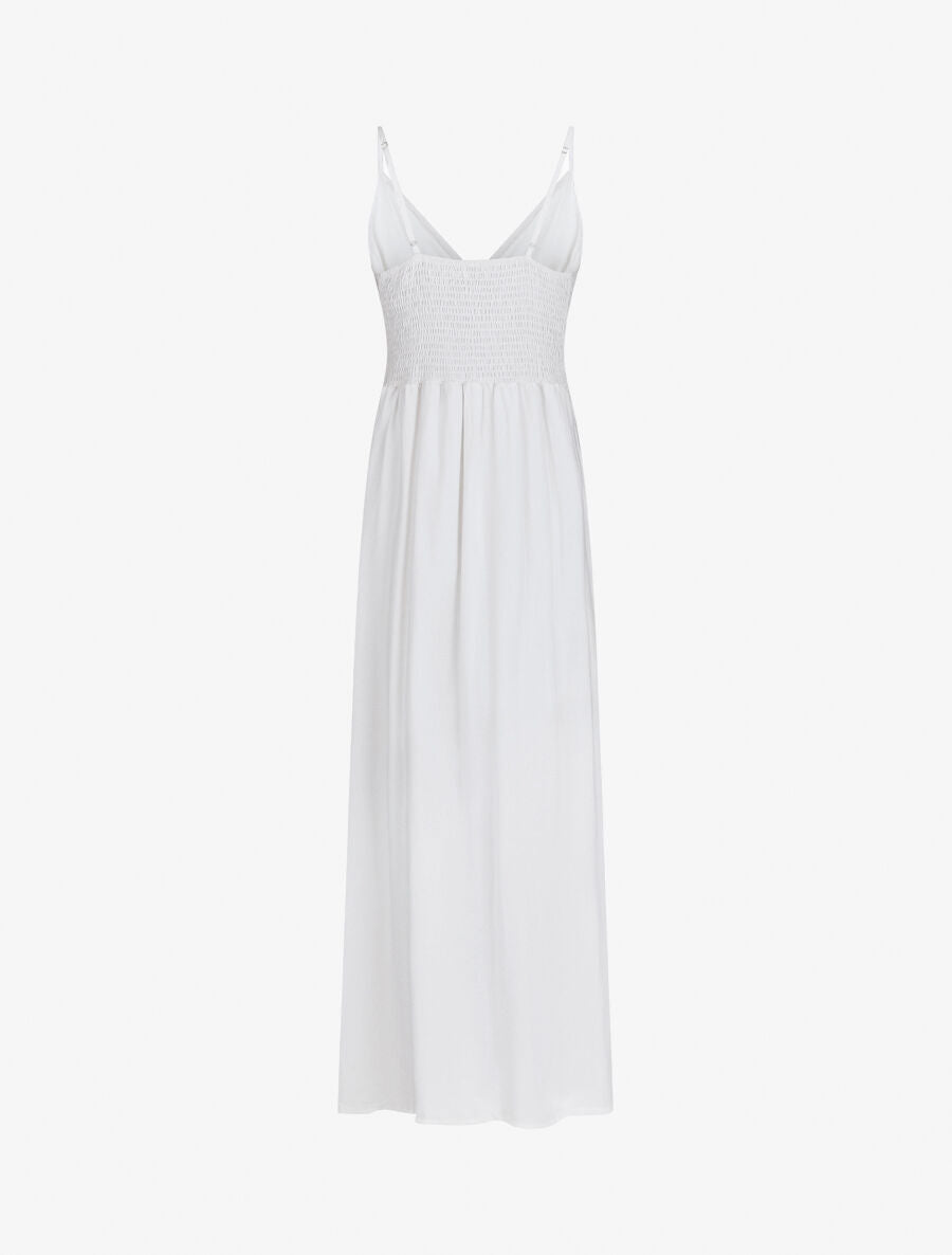 Robe longue unie à boutons décoratifs - Blanc - 2