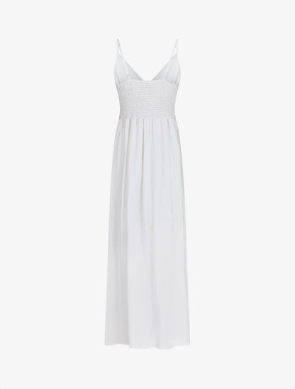 Robe longue unie à boutons décoratifs - Blanc - 2