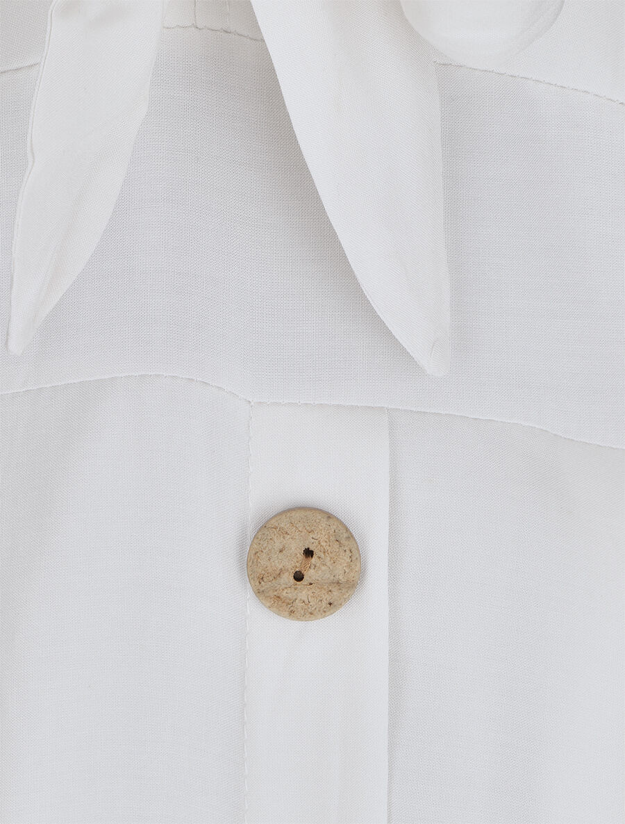 Robe longue unie à boutons décoratifs - Blanc - 3