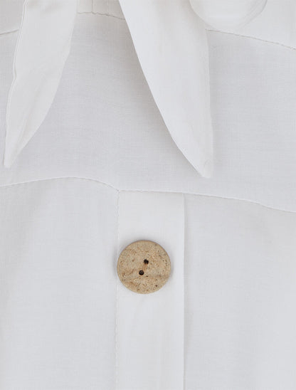 Robe longue unie à boutons décoratifs - Blanc - 3