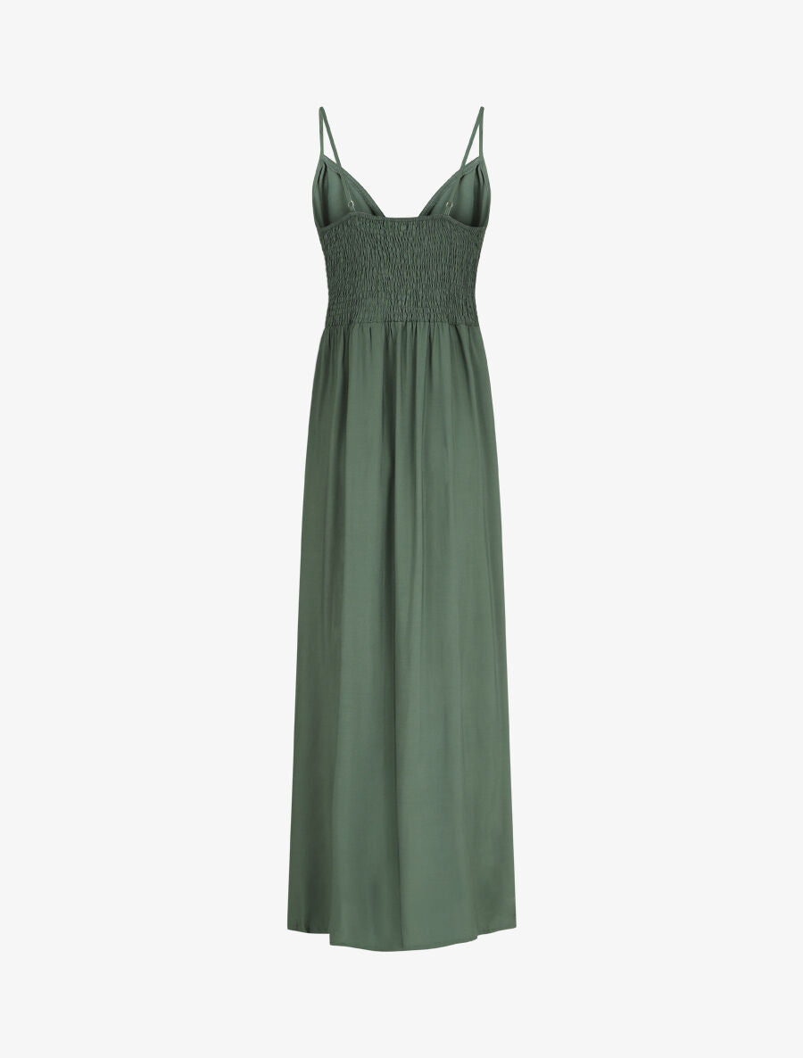 Robe longue unie à boutons décoratifs - Vert - 2