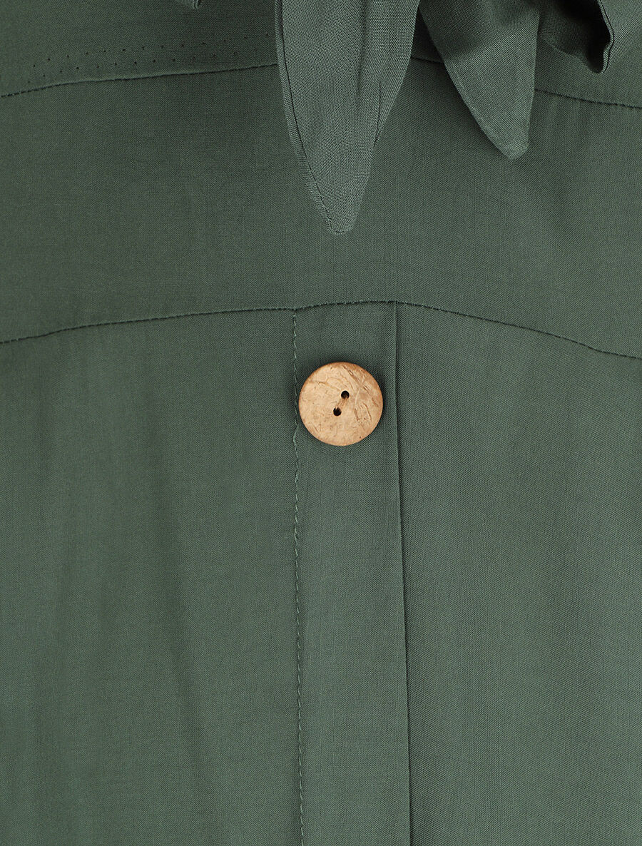 Robe longue unie à boutons décoratifs - Vert - 3