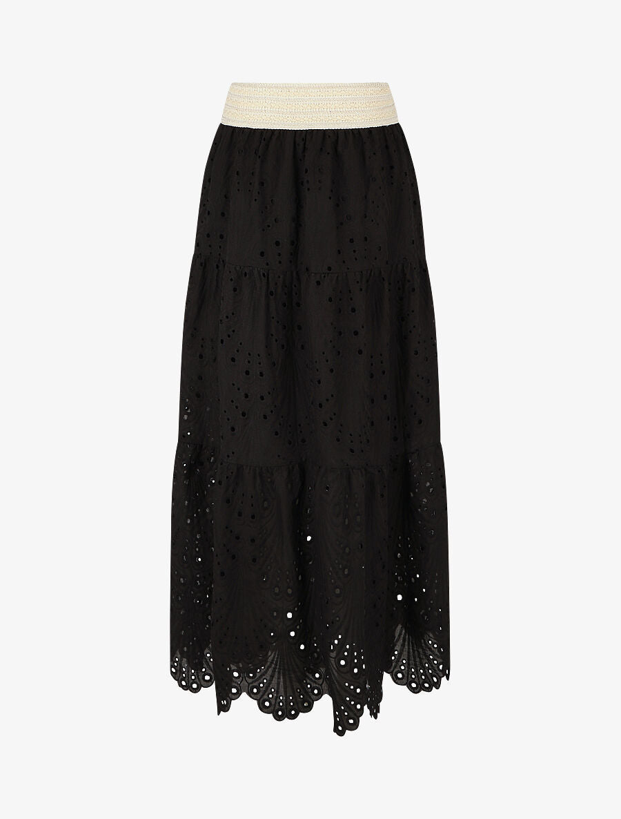 Jupe taille haute ajourée - Noir - 2