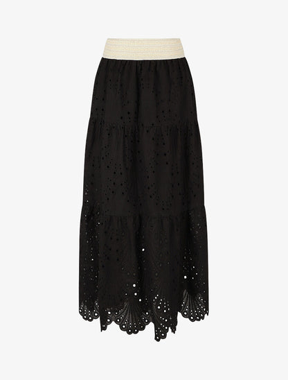 Jupe taille haute ajourée - Noir - 2