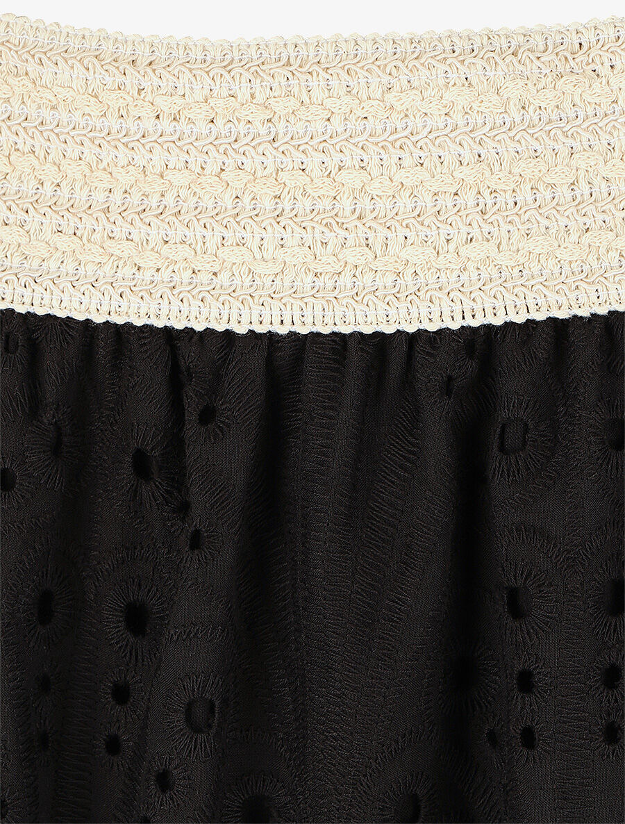 Jupe taille haute ajourée - Noir - 3
