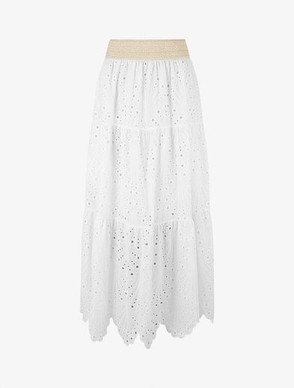 Jupe taille haute ajourée - Blanc - 4