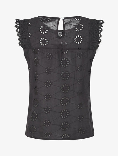 Top droit sans manches en broderie anglaise - Noir - 2