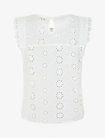 Top droit sans manches en broderie anglaise - Blanc - 2