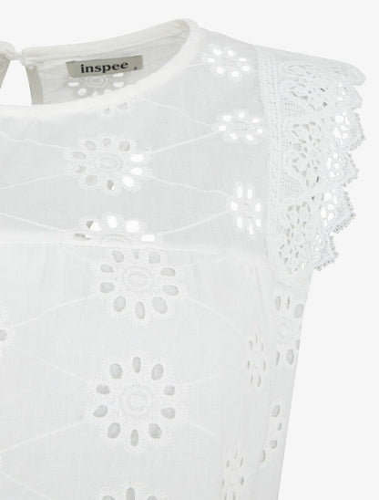 Top droit sans manches en broderie anglaise - Blanc - 3