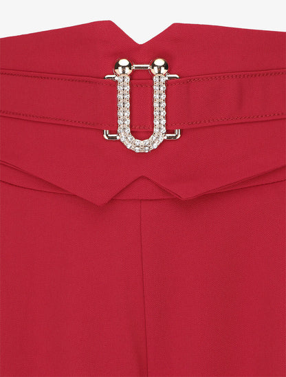 Pantalon ample taille haute à boucle fantaisie - Rouge - 3