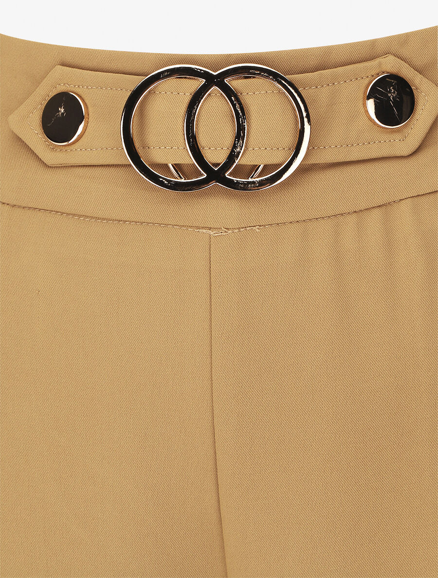 Pantalon ample taille haute à boucle - Camel - 3