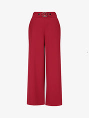 Pantalon ample taille haute à boucle - Rouge - 1