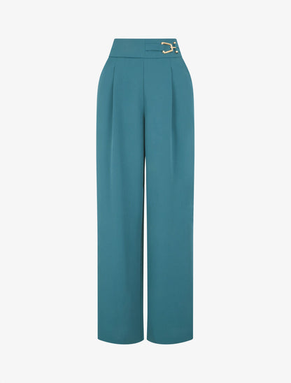 Pantalon ample à détail doré - Bleu canard - 4